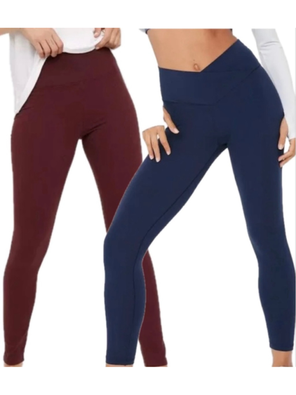 Set of 2 OFFLINE by Aerie Leggings Burgundy High Waist Navy Crossover High Rise